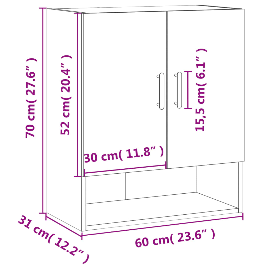 vidaXL betonszürke szerelt fa faliszekrény 60 x 31 x 70 cm