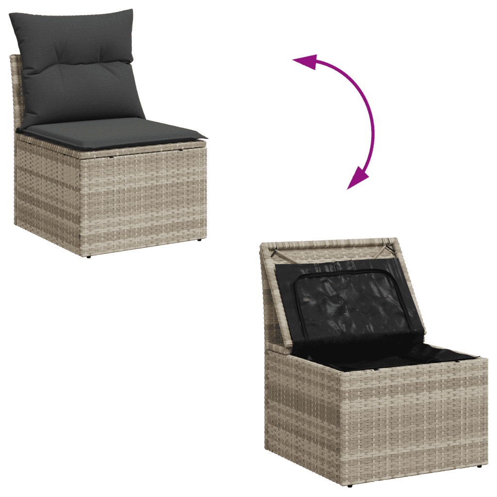 vidaXL 11 részes világosszürke polyrattan kerti ülőgarnitúra párnákkal