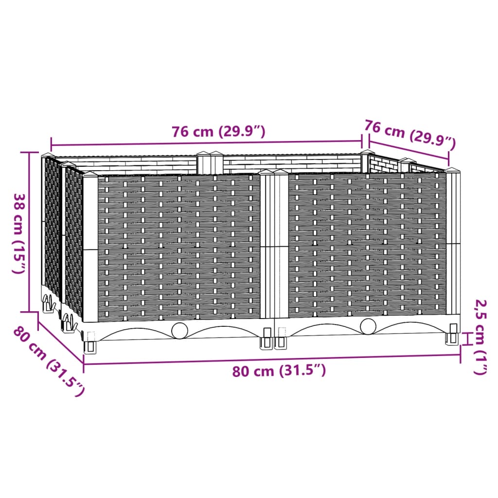 vidaXL polipropilén magaságyás 80 x 80 x 38 cm