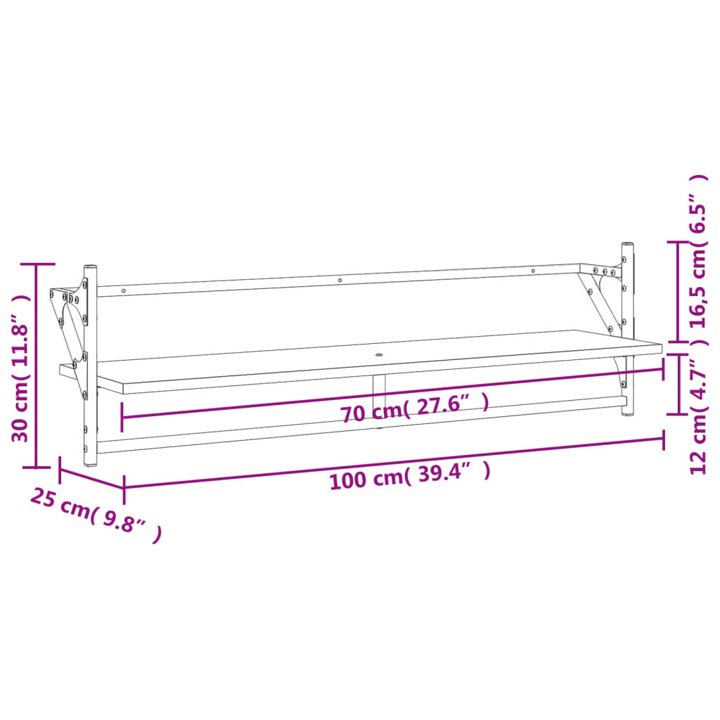 vidaXL 2 db füstölt tölgyszínű falipolc rúddal 100 x 25 x 30 cm