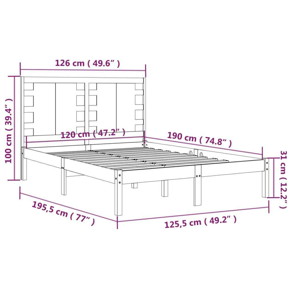 vidaXL Small Double fehér tömör fa ágykeret 120 x 190 cm