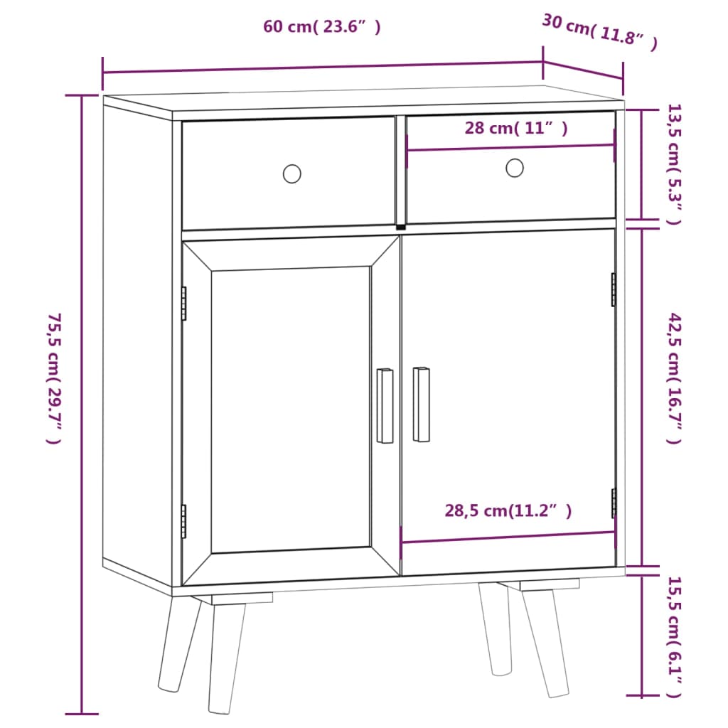 vidaXL szerelt fa tálalószekrény fiókokkal 60 x 30 x 75,5 cm