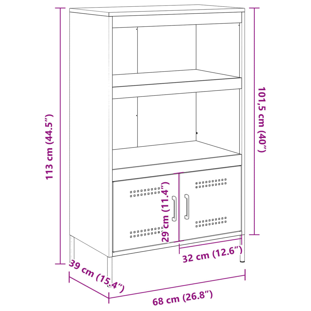 vidaXL fekete acél magasszekrény 68 x 39 x 113 cm