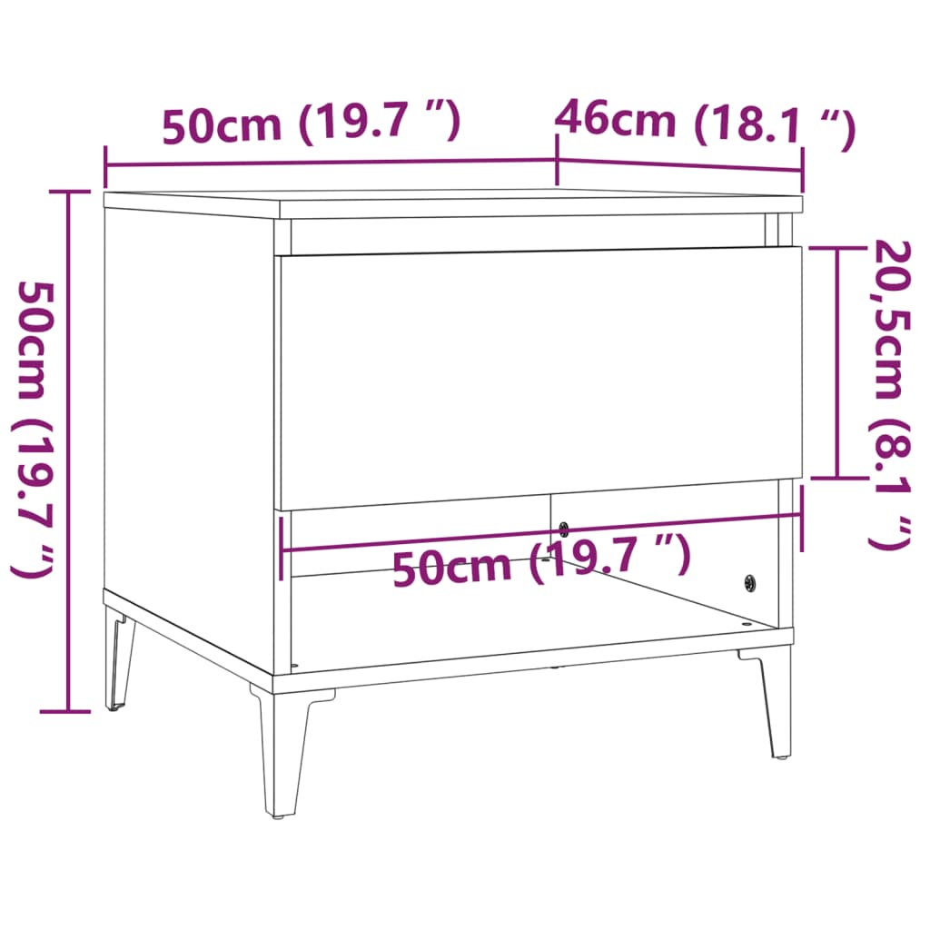 vidaXL 2 db betonszürke szerelt fa kisasztal 50 x 46 x 50 cm