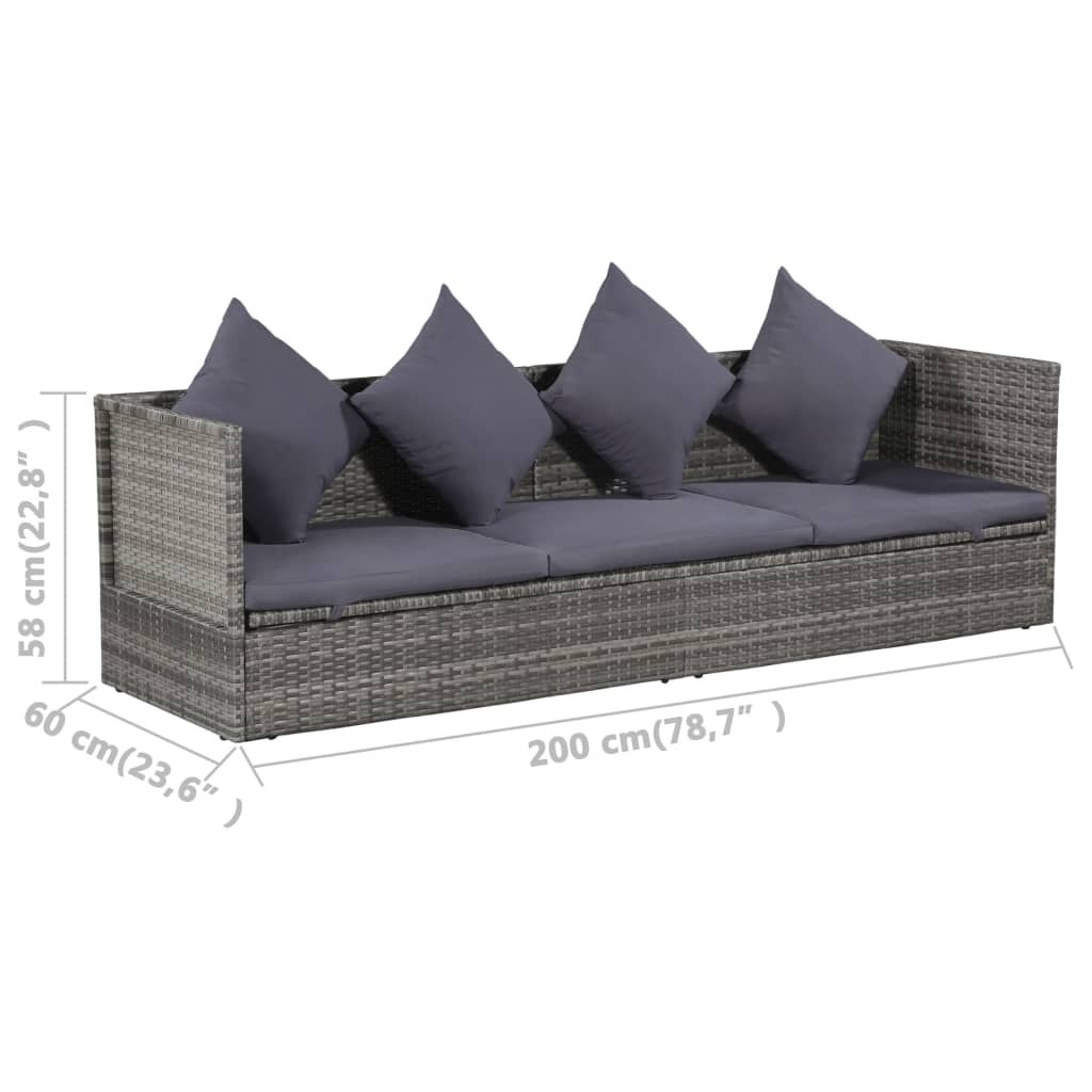 vidaXL szürke polyrattan kerti ágy 200 x 60 cm