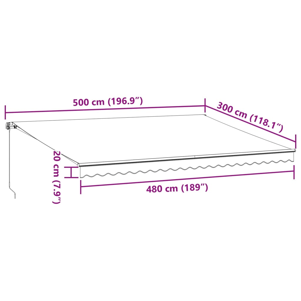 vidaXL antracitszürke-fehér LED-es kézi napellenző 500 x 300 cm