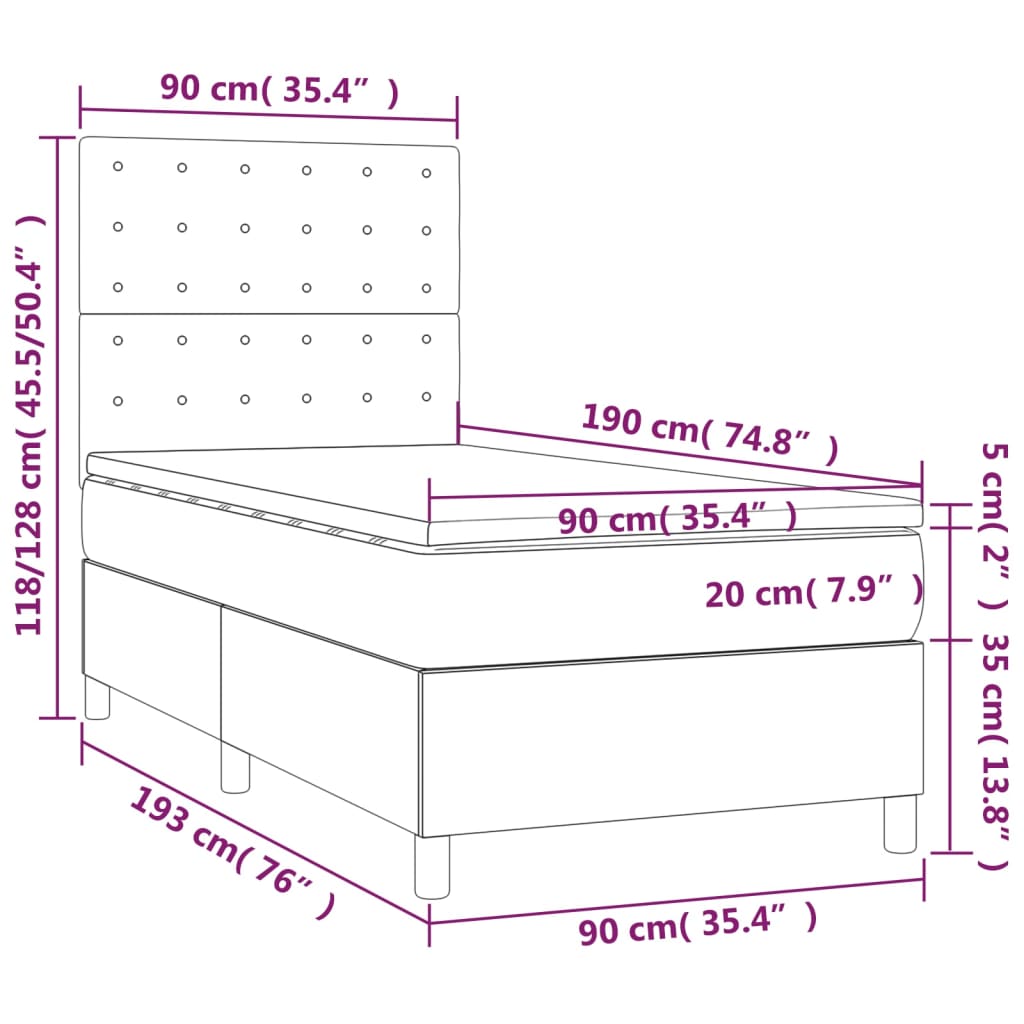 vidaXL fehér műbőr rugós ágy matraccal 90x190 cm