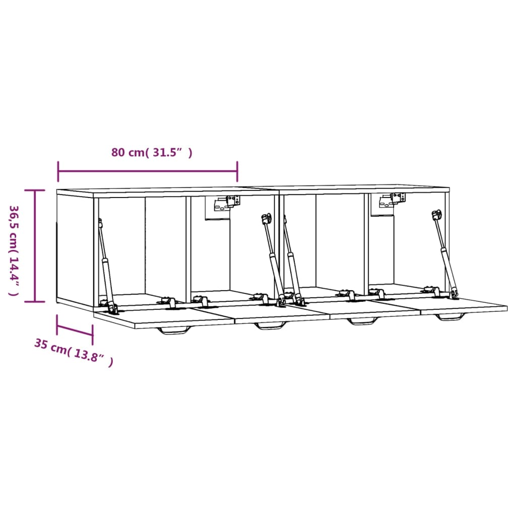 vidaXL 2 db füstös tölgy színű szerelt fa faliszekrény 80x35x36,5 cm