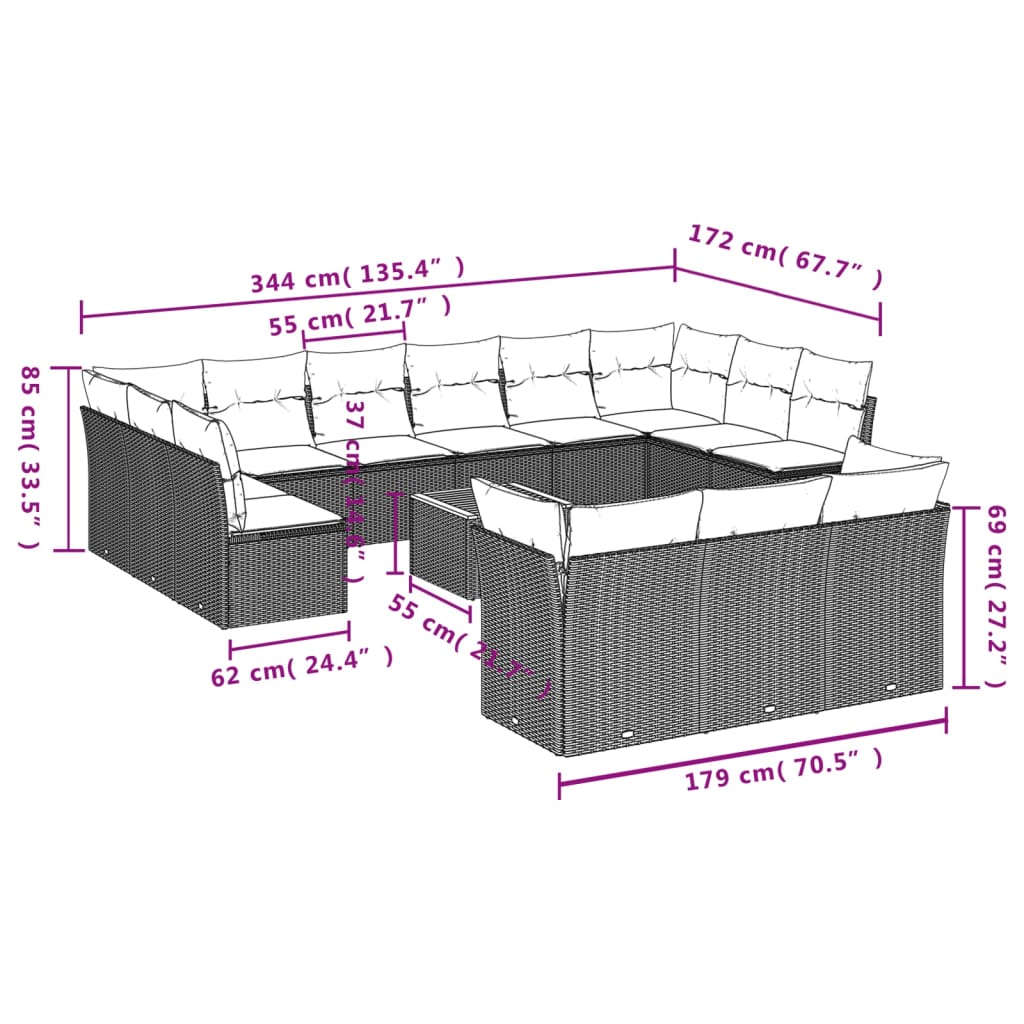 vidaXL 14 részes szürke polyrattan kerti ülőgarnitúra párnákkal