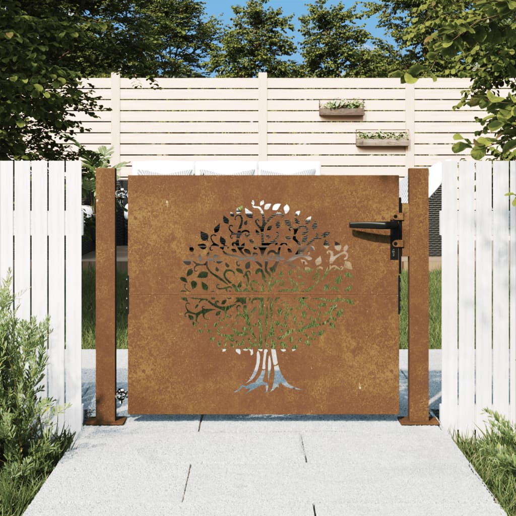 vidaXL rozsdaszínű famintás corten acél kerti kapu 105 x 105 cm