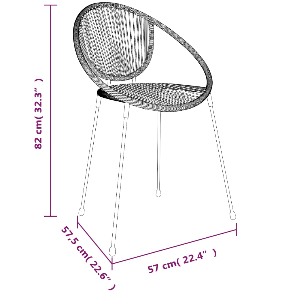 vidaXL 5 részes fekete PVC rattan kerti étkezőgarnitúra