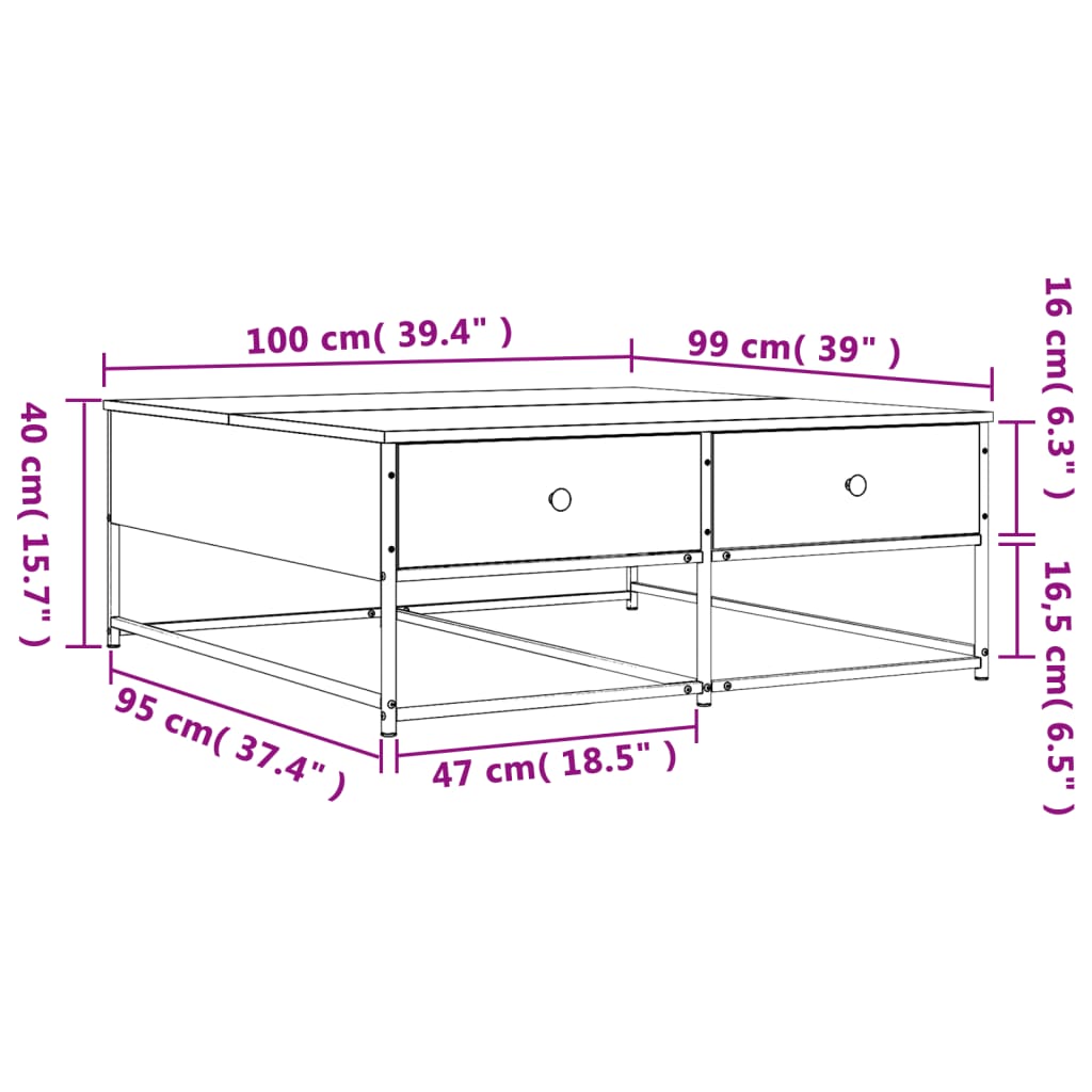 vidaXL szürke sonoma színű szerelt fa dohányzóasztal 100 x 99 x 40 cm