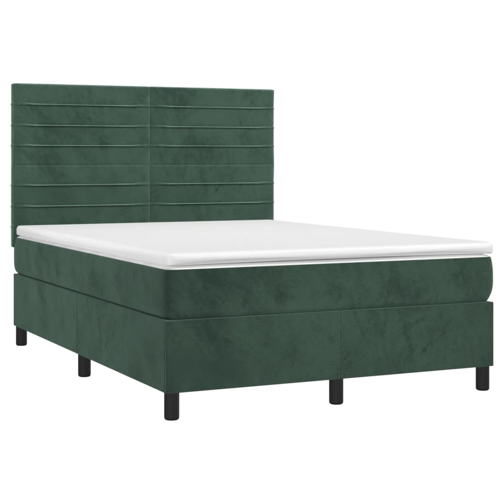 vidaXL sötétzöld bársony rugós ágy matraccal 140x190 cm