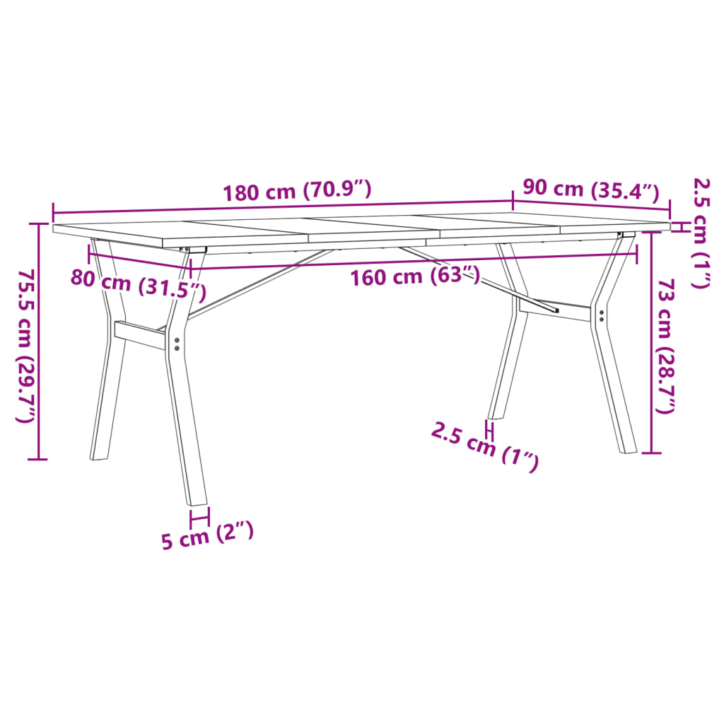 vidaXL tömör fenyőfa és öntöttvas étkezőasztal Y-vázzal 180x90x75,5 cm