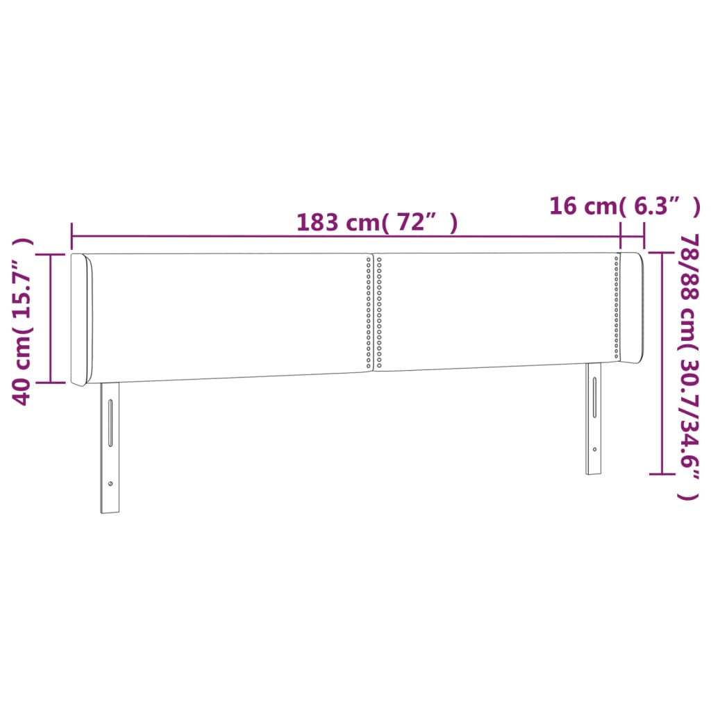 vidaXL sötétszürke bársony szárnyas fejtámla 183x16x78/88 cm