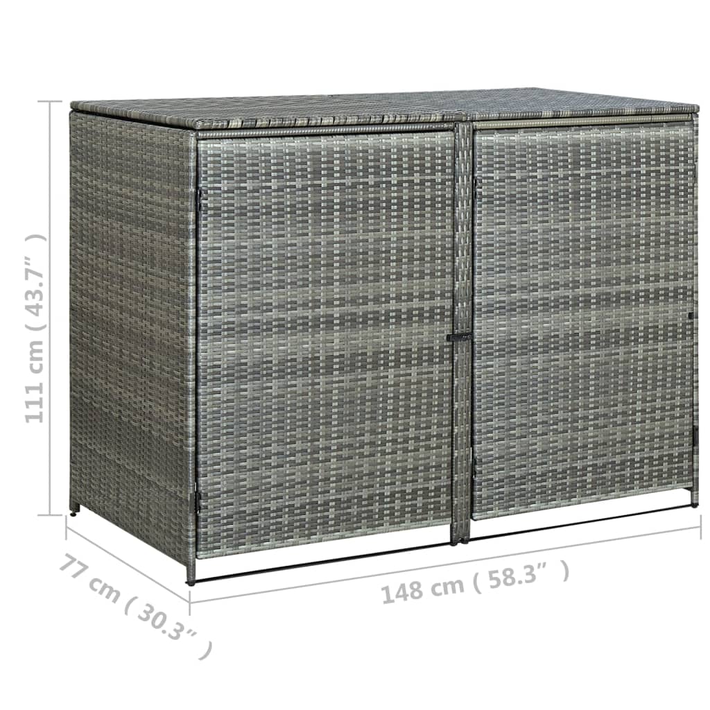 vidaXL antracit polyrattan dupla tároló gurulós kukához 148x77x111 cm