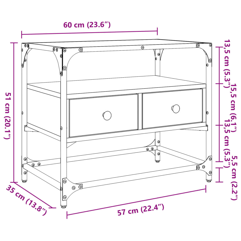 vidaXL szürke sonoma szerelt fa TV-szekrény üveglappal 60 x 35 x 51 cm