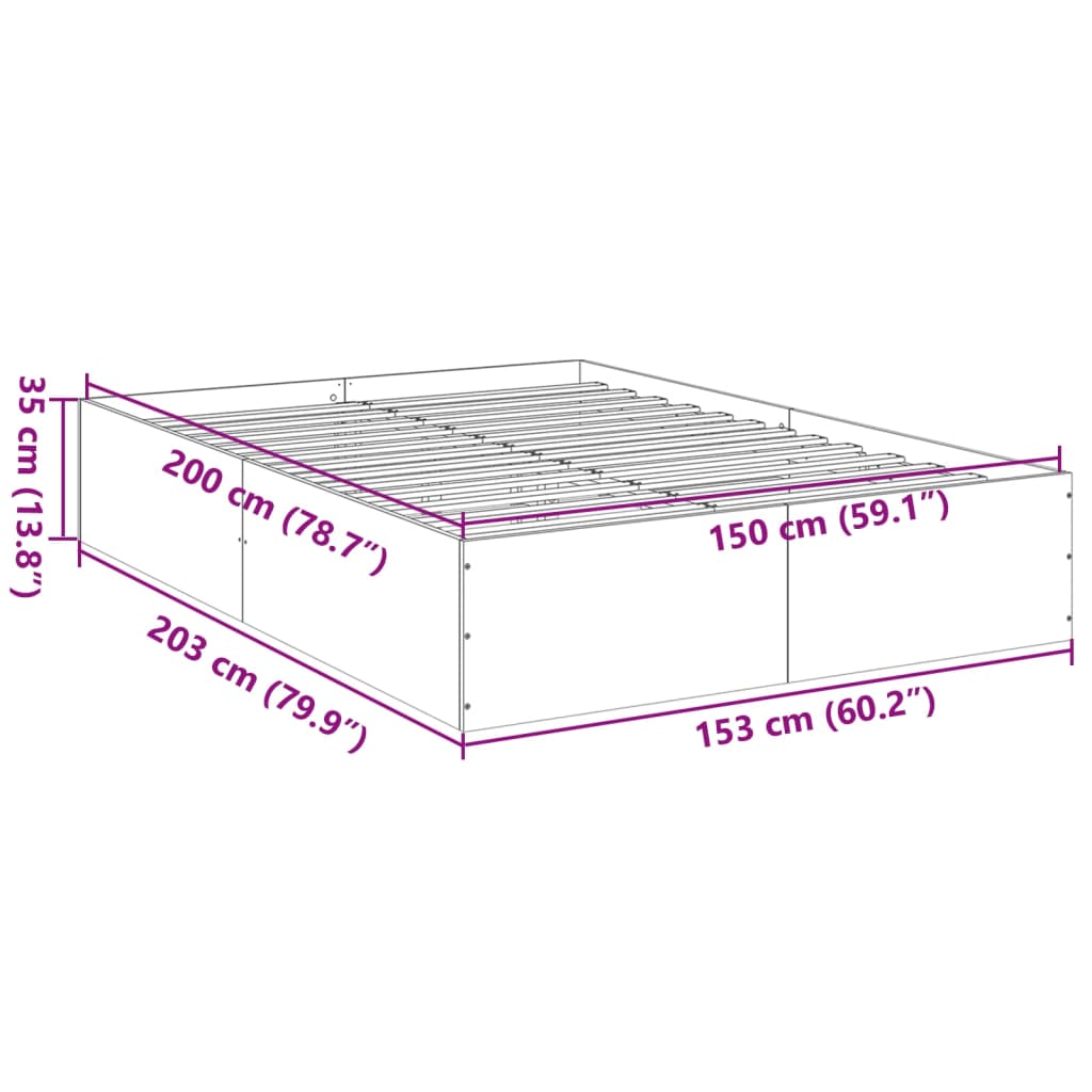 vidaXL barna tölgyszínű szerelt fa ágykeret 150 x 200 cm