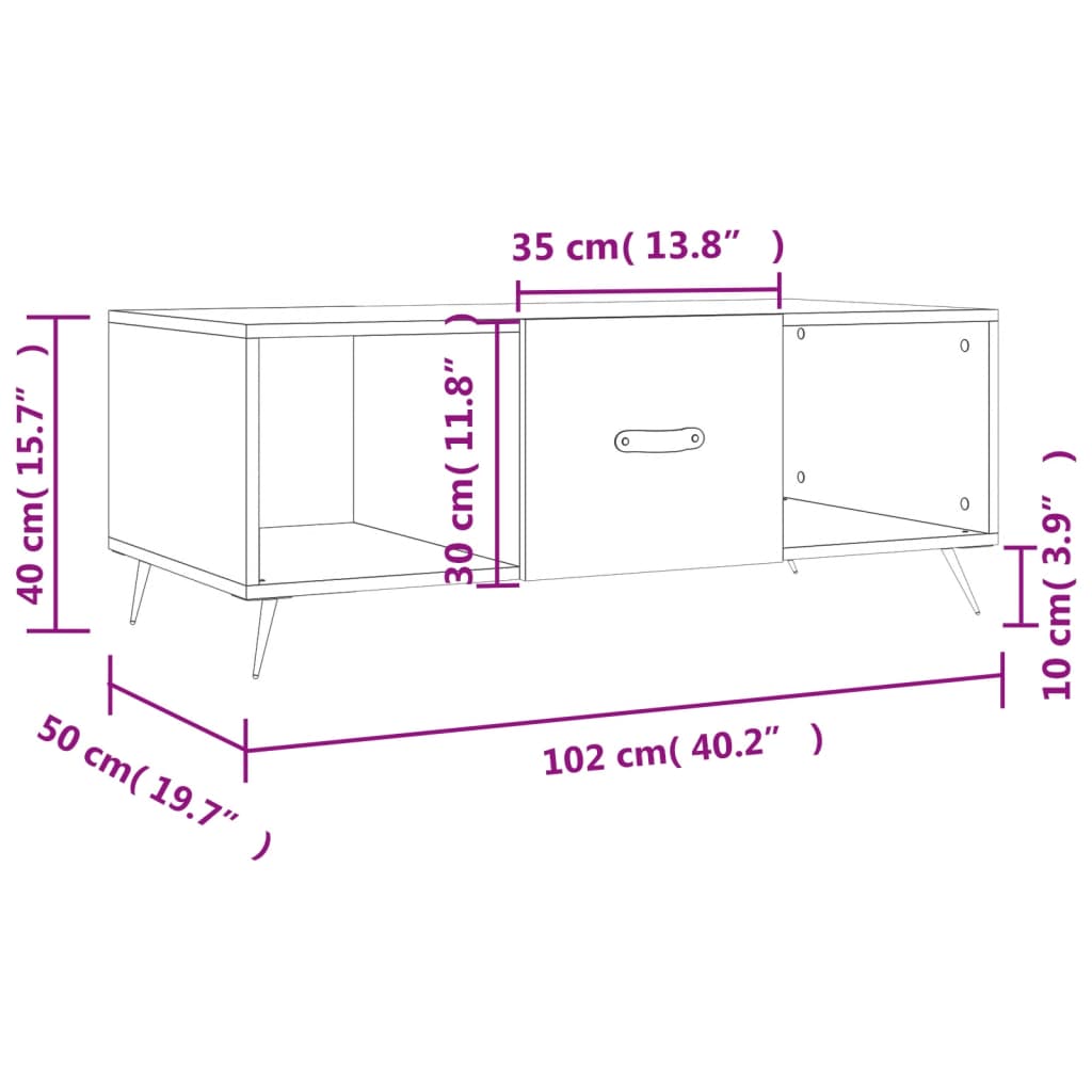 vidaXL sonoma tölgy színű szerelt fa dohányzóasztal 102 x 50 x 40 cm