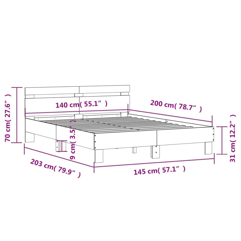 vidaXL betonszürke szerelt fa ágykeret fejtámlával 140x200 cm