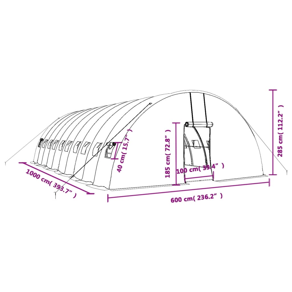 vidaXL zöld acélvázas melegház 60 m² 10 x 6 x 2,85 m