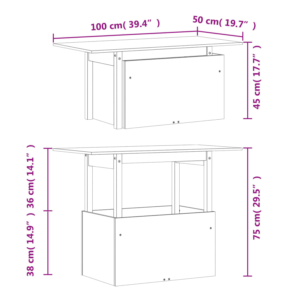 vidaXL impregnált fenyőfa kerti asztal 100 x 50 x 75 cm