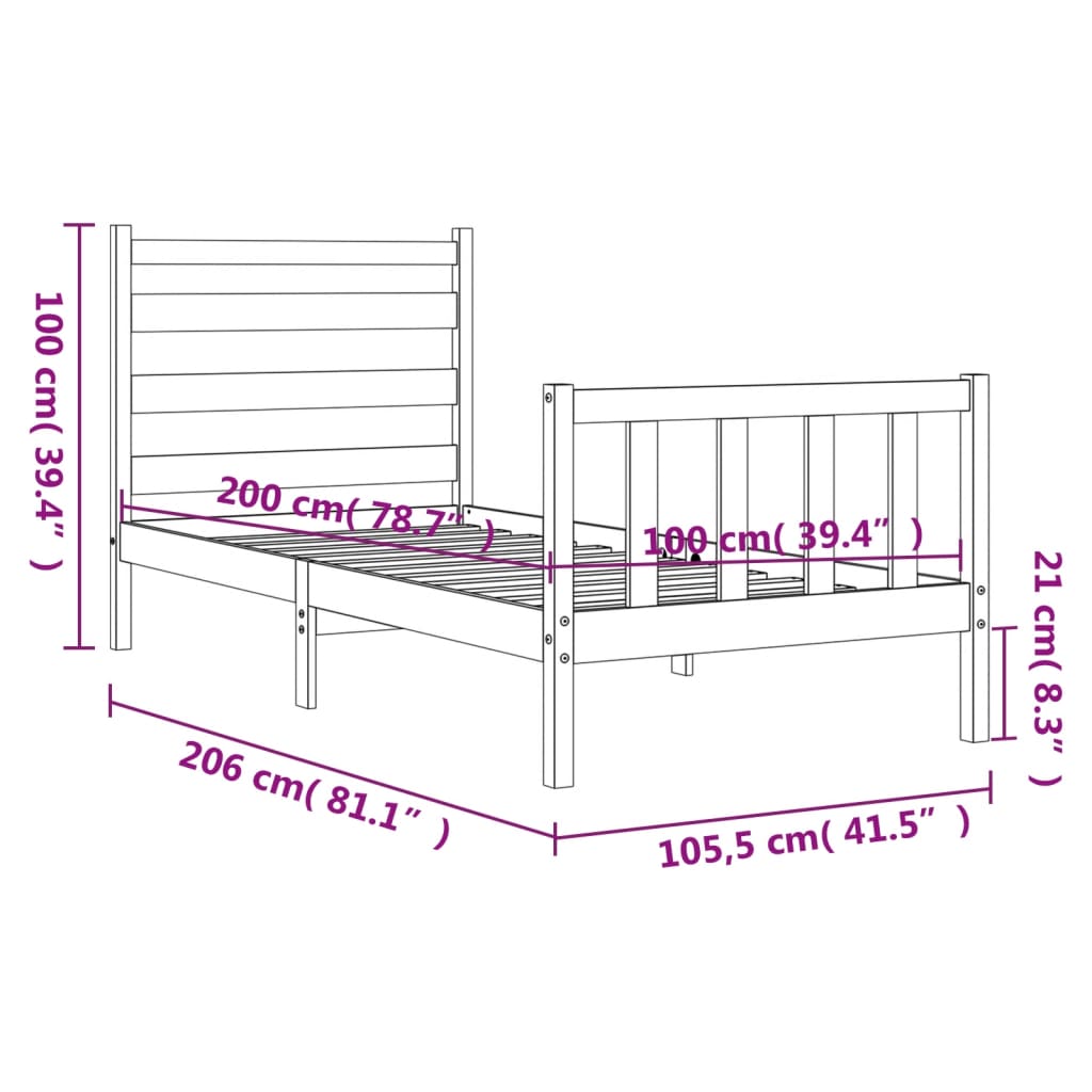 vidaXL fehér tömör fa ágykeret fejtámlával 100 x 200 cm