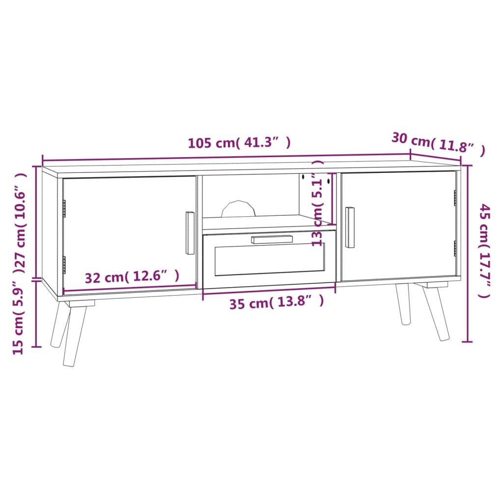 vidaXL szerelt fa TV-szekrény ajtókkal 105 x 30 x 45 cm