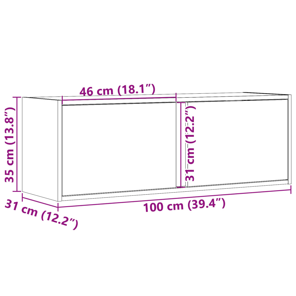 vidaXL szürke sonoma színű fali TV-szekrény LED-ekkel 100 x 31 x 35 cm