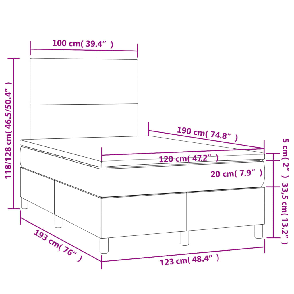 vidaXL fekete bársony rugós ágy matraccal 120x190 cm