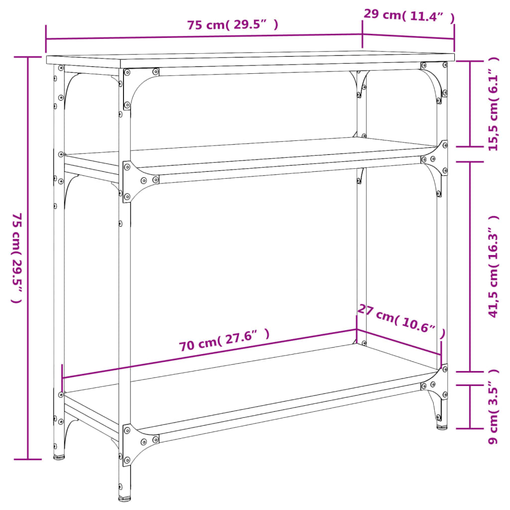 vidaXL szürke sonoma színű szerelt fa konzolasztal 75 x 29 x 75 cm