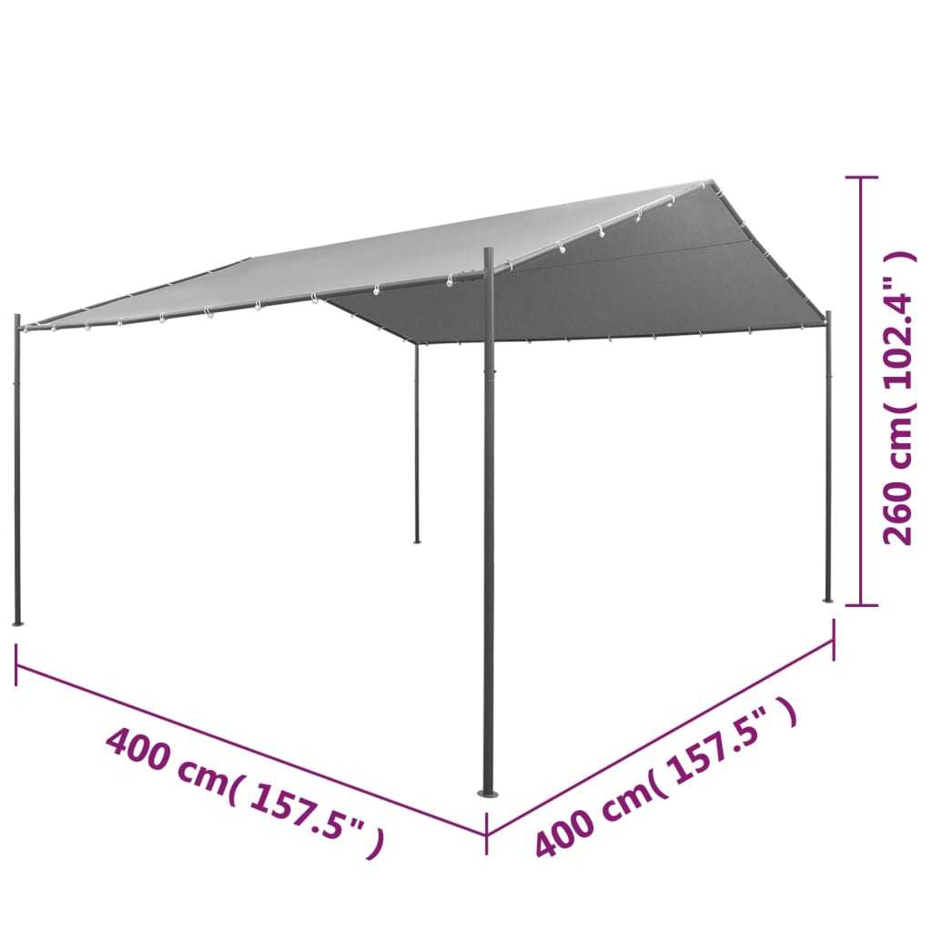 vidaXL antracitszürke acél kerti pavilon 400 x 400 x 260 cm