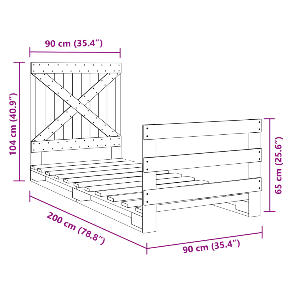 vidaXL tömör fenyőfa ágykeret fejtámlával 90 x 200 cm