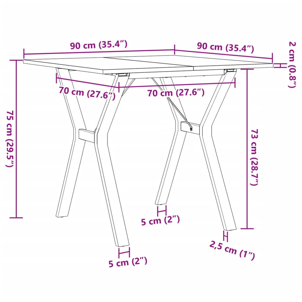 vidaXL tömör fenyőfa és öntöttvas étkezőasztal Y-vázzal 90x90x75 cm