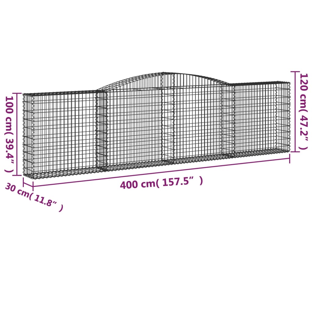 vidaXL 6 db íves horganyzott vas gabion kosár 400x30x100/120 cm