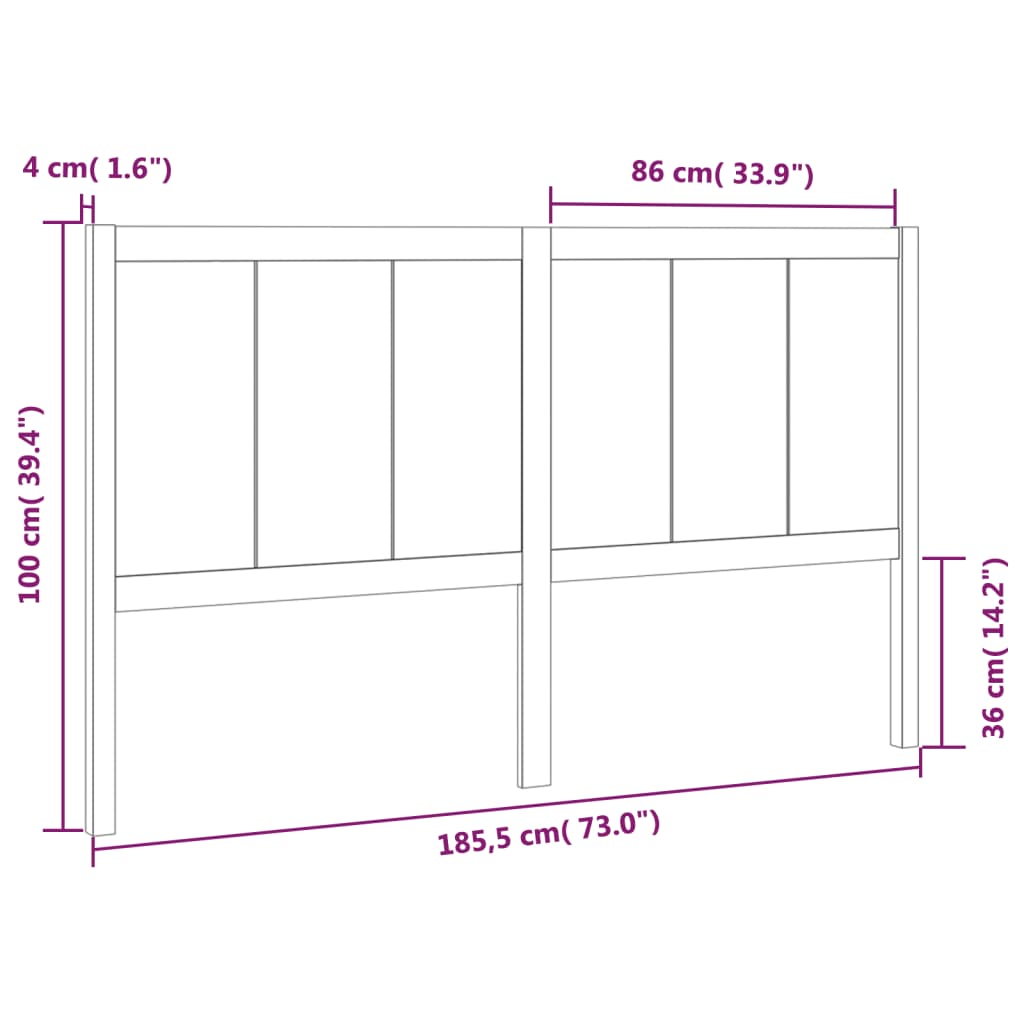 vidaXL fekete tömör fenyőfa ágyfejtámla 185,5 x 4 x 100 cm