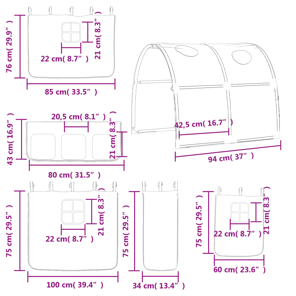 vidaXL rózsaszín tömör fenyőfa gyerek galériaágy alagúttal 90x200 cm