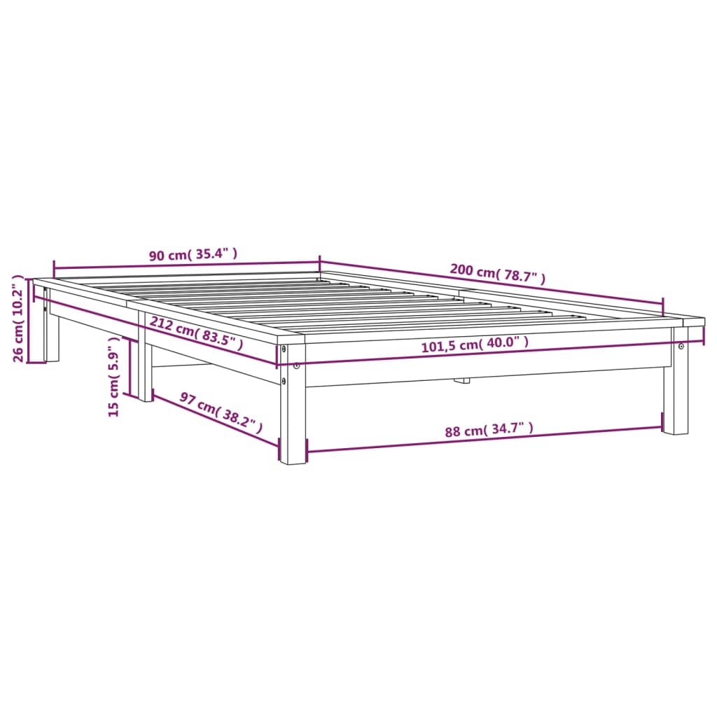 vidaXL mézbarna tömör fenyőfa ágykeret 90 x 200 cm