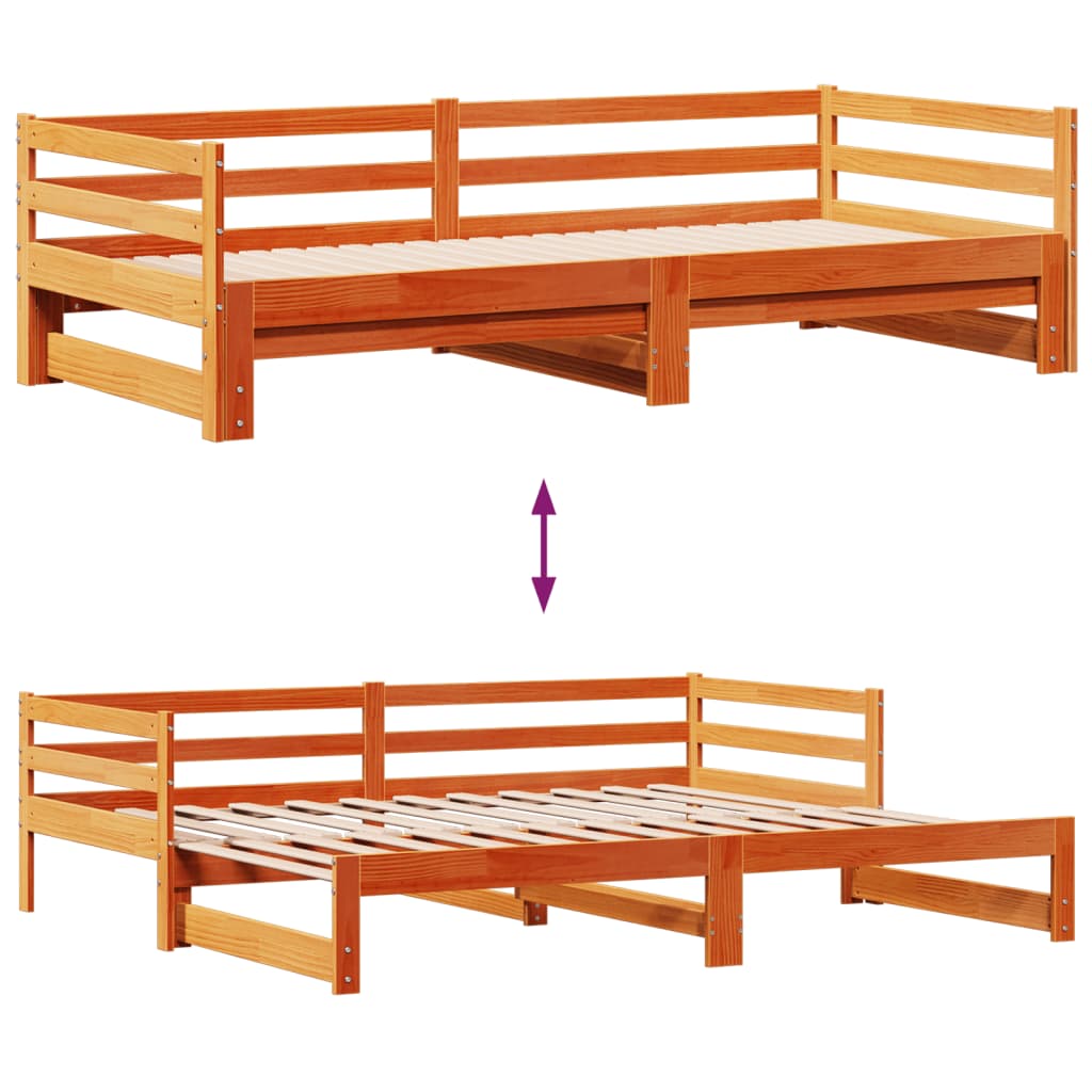 vidaXL viaszbarna tömör fenyőfa kihúzható kanapéágy fiókkal 90 x 200cm