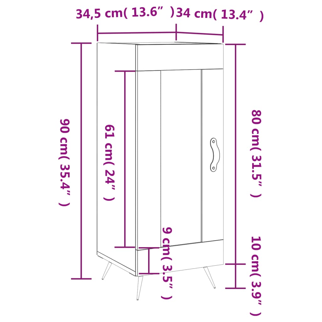 vidaXL fekete szerelt fa tálalóasztal 34,5 x 34 x 90 cm