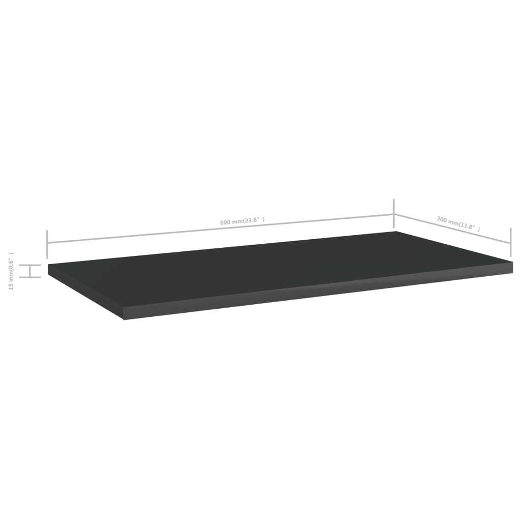 vidaXL 4 db magasfényű fekete forgácslap könyvespolc 60 x 30 x 1,5 cm