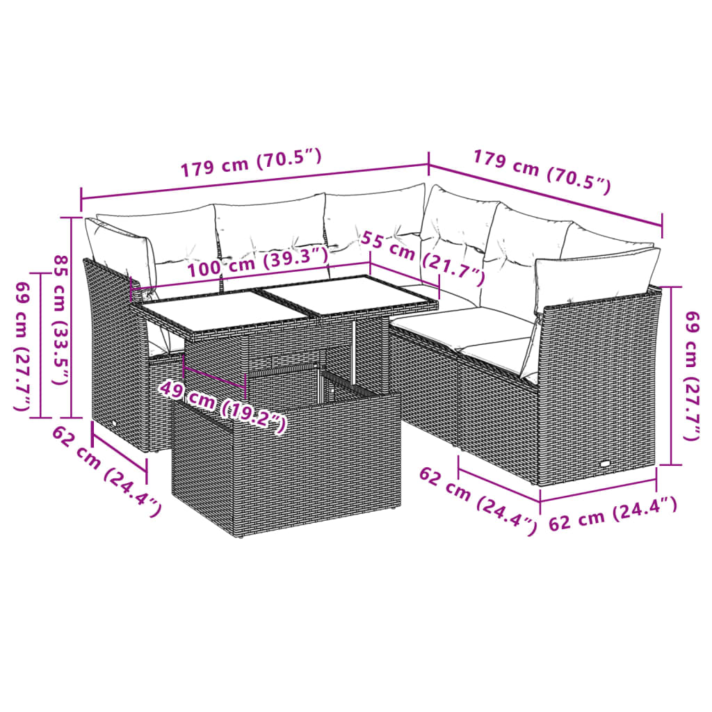 vidaXL 6 részes fekete polyrattan kerti ülőgarnitúra párnákkal