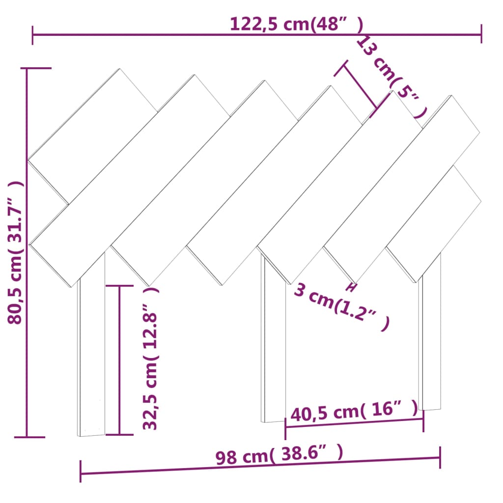 vidaXL fekete tömör fenyőfa ágyfejtámla 122,5x3x80,5 cm