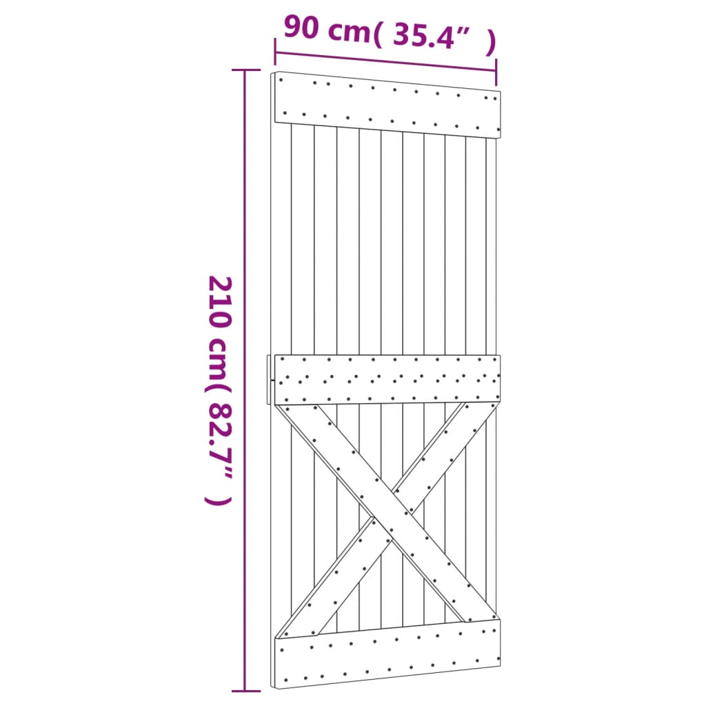 vidaXL tömör fenyőfa tolóajtó fémszerelék szettel 90 x 210 cm