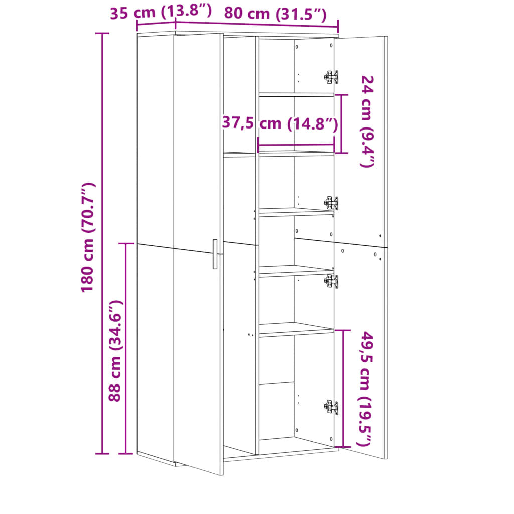 vidaXL fehér szerelt fa magasszekrény 80 x 35 x 180 cm