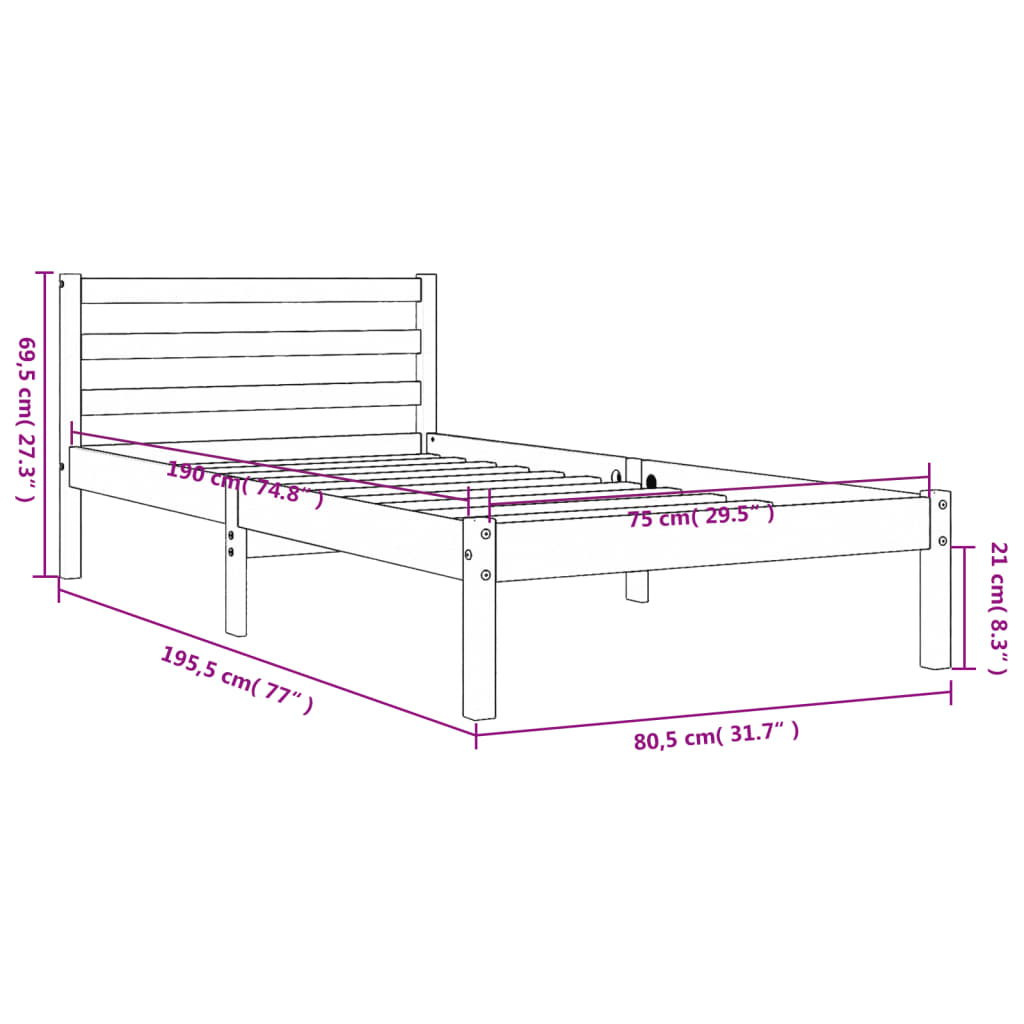 vidaXL viaszbarna tömör fenyőfa ágy matrac nélkül 75 x 190 cm