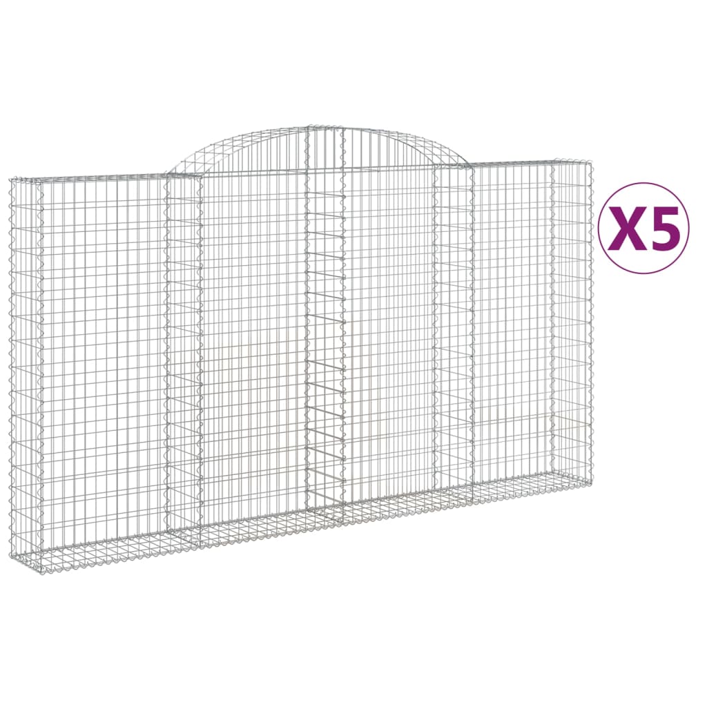 vidaXL 5 db íves horganyzott vas gabion kosár 300x30x160/180 cm