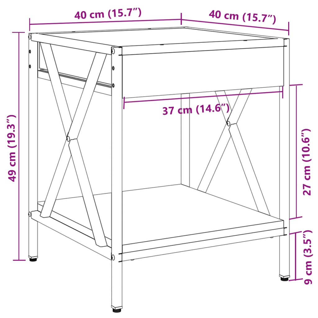 vidaXL füstös tölgy végtelen hatású LED-es dohányzóasztal 40x40x49 cm