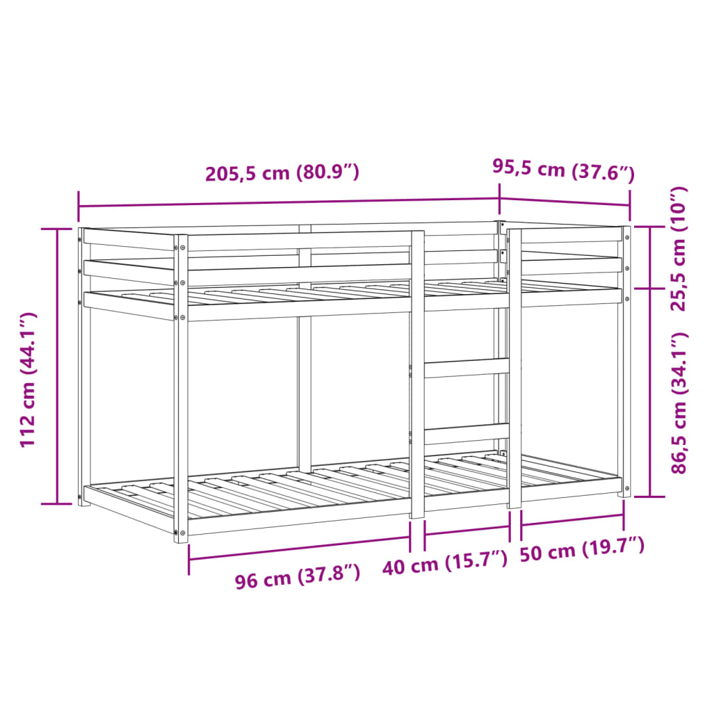 vidaXL rózsaszín tömör fenyőfa emeletes ágy függönyökkel 90 x 200 cm