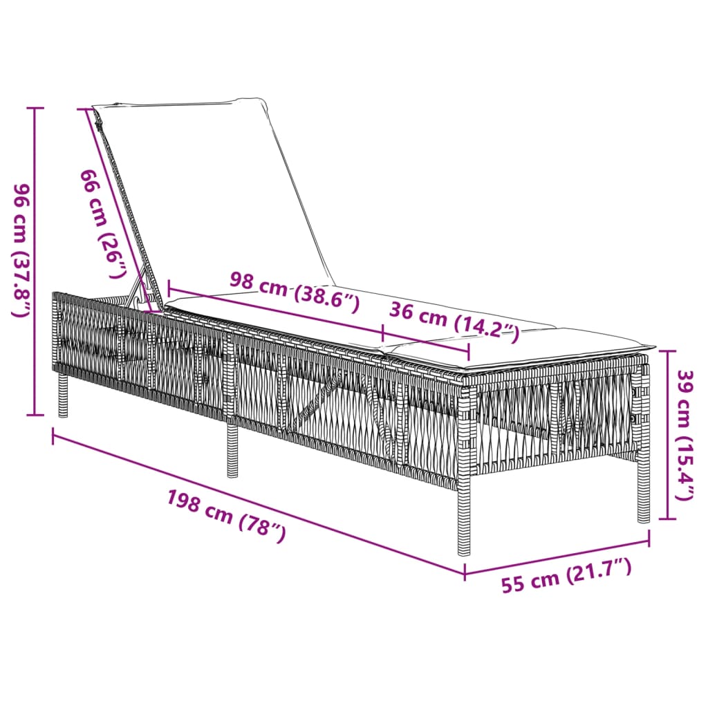 vidaXL 2 db barna polyrattan napozóágy párnával